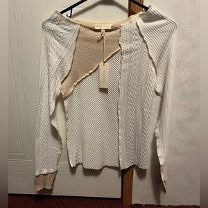 Buckle Cream and White Textured Knit Top. Gilded Intent Size XS